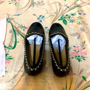 NIB Black Woven Chain Trim Flats
